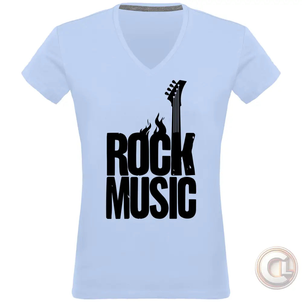 T-shirt Col V ROCK MUSIC - Bleu ciel / S - Femme>Tee-shirts