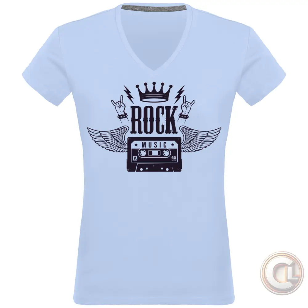 T-shirt Col V Femme 180gr - Sky Blue / S - Femme>Tee-shirts