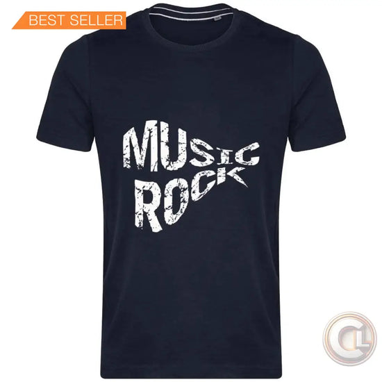 T-Shirt Vintage MUSIC ROCK - CLOOK - avec l'inscription "MUSIC ROCK" en lettres blanches déchirées.